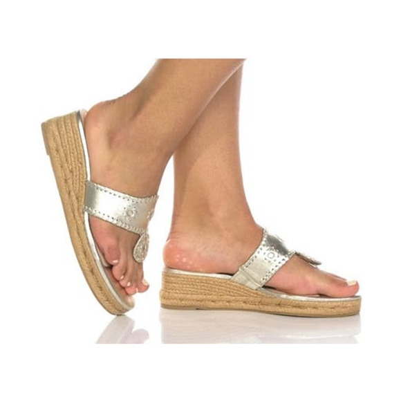 JACK ROGERS JACKS Jute Wrapped MID WEDGE Gold Leather Thong Sandals Sz 9 - Picture 10 of 15